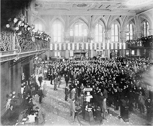 19th century trading floor of the New York Stock Exchange